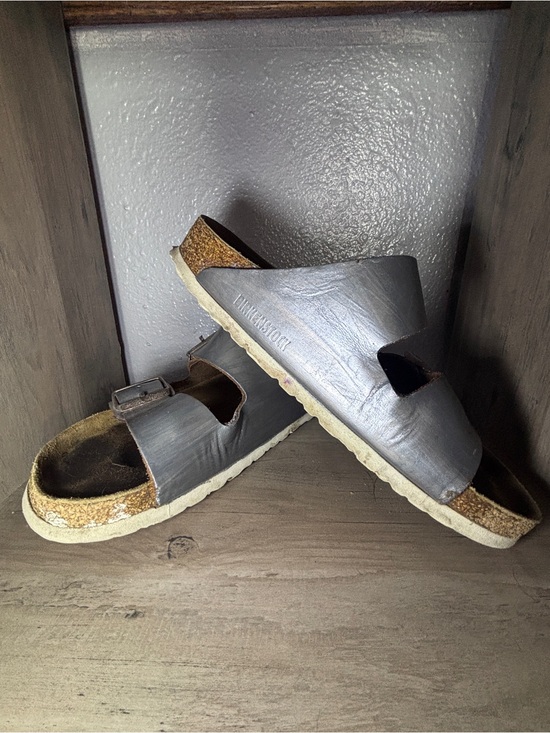 Birkenstock Shoes - Birkenstock Women’s Arizona Two-Strap Sandals in Pewter Leather